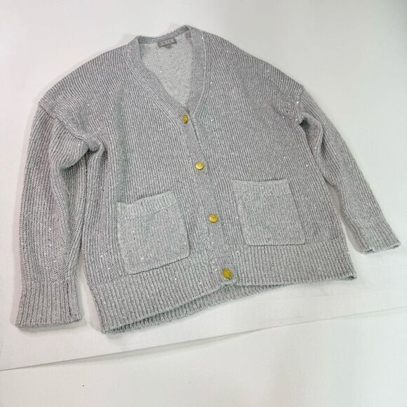 J. Crew Cardigan Sweater Womens Large Oversize Sequin Cabin Core Gold Buttons - Picture 1 of 10